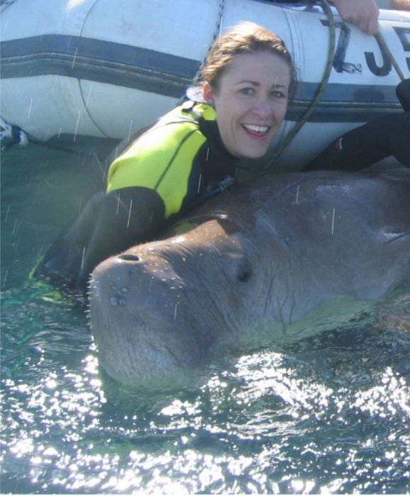 Amanda Hodgson with a Dugong researching nature